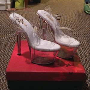 Pleaser clear Sky-308 7" stilettos, sz 8